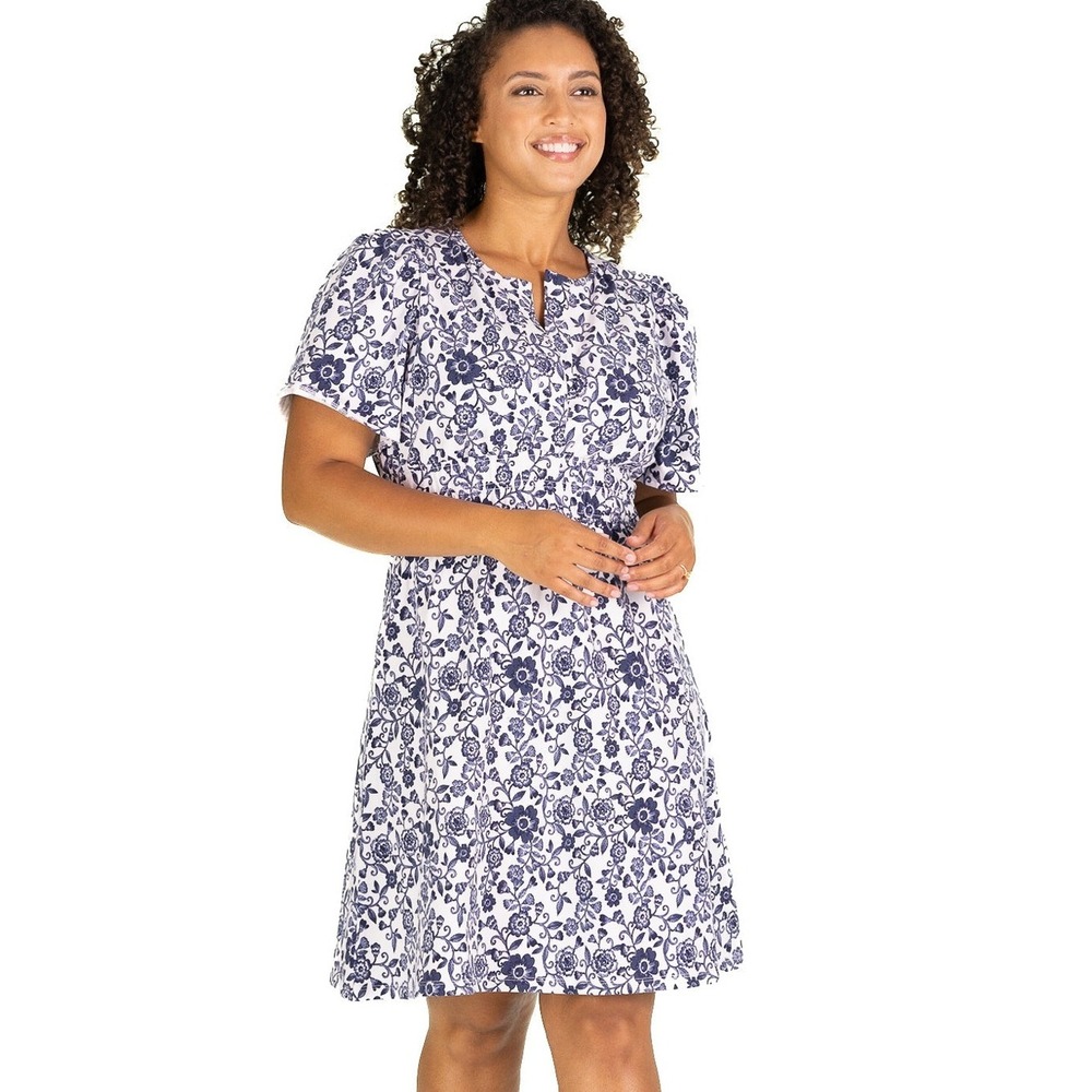 Duffield Lane XS Hannah Dress in Morning Glory White and Navy Blue Floral Cotton
